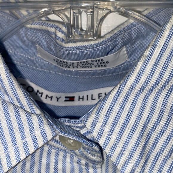 Tommy Hilfiger Women's Blue White Striped Button Front Sleeveless Blouse Medium - Picture 8 of 8